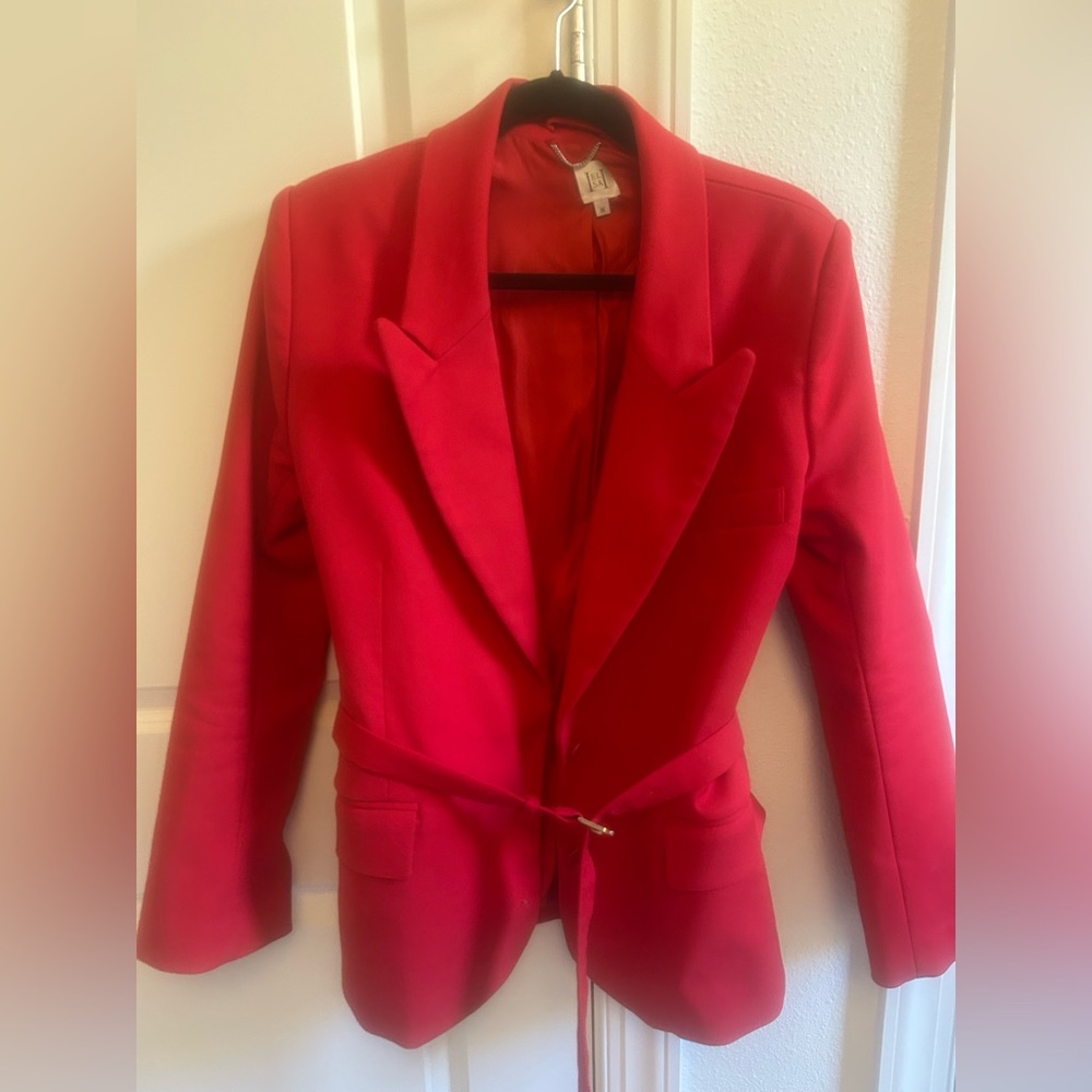 Red Tailored Blazer with Waist Tie - Unknown Brand